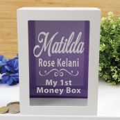 Personalised First Money Box Photo Insert - Purple Swirl