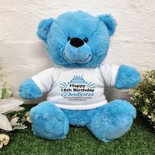 Personalised 16th Birthday party Bear Bright Blue Plush 30cm
