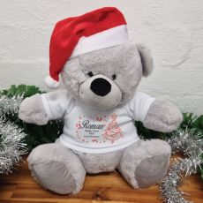 Personalised Christmas Bear 30cm Grey Red Hat