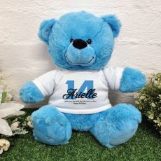 Personalised Birthday Bear Bright Blue Plush 30cm