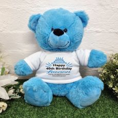 Personalised 40th Birthday party Bear Bright Blue Plush 30cm