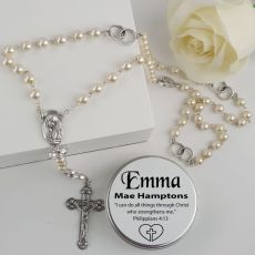 Pearl Rosary Beads Personalised Tin
