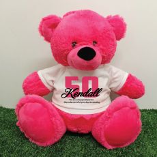 50th Birthday Personalised Bear with T-Shirt - Hot Pink 40cm