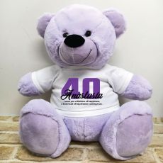 40th Birthday Personalised Bear with T-Shirt - Lavender 40cm