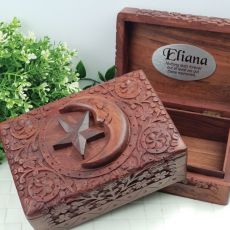 Personalised Carved Wooden Trinket Box - Star & Moon