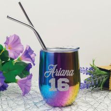 16th Birthday Rainbow Tumbler Stemless Wine Glass
