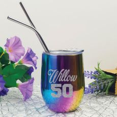 50th Birthday Rainbow Tumbler Stemless Wine Glass