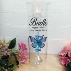 18th Birthday Glass Candle Holder Blue Butterfly