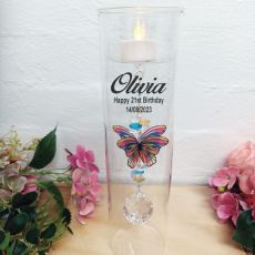 21st Birthday Glass Candle Holder Rainbow Butterfly