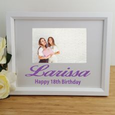18th Birthday Personalised Photo Frame 4x6 Glitter White