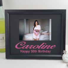 30th Birthday Personalised Photo Frame 4x6 Glitter Black