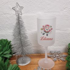 Christmas Frosted Wine Glass Goblet Happy Santa