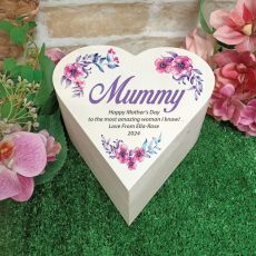 Mum Wooden Heart Gift Box - Watercolour Floral