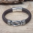 Brown Leather Hand-woven Bracelet  In Coach Box