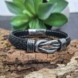 Black Leather Hand-woven Bracelet  In Coach Box