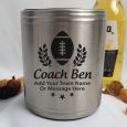 Football Coach Engraved Silver Stubby Can Cooler Personalised Message