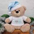 Personalised Christmas Bear 30cm Cream Blue Hat