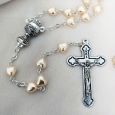Heart Pearl Rosary Beads in Baptism Tin