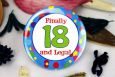 18th Birthday Party Badge - Blue Spots