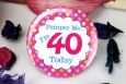 40th Birthday Party Badge - Pink Spots
