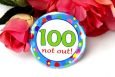 100th Birthday Party Badge - Blue Spots