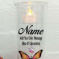 Personalised Glass Candle Holder Pink Butterfly