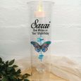 13th Birthday Glass Candle Holder Blue Stripe Butterfly