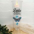 60th Birthday Glass Candle Holder Blue Stripe Butterfly