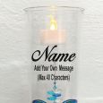 Memorial Glass Candle Holder Blue Stripe Butterfly