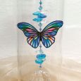 Grandma Glass Candle Holder Blue Stripe Butterfly
