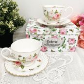 Cup & Saucer Set in 90th Birthday Box - Butterfly Rose