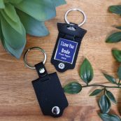 Black Leather Photo keyring with Message