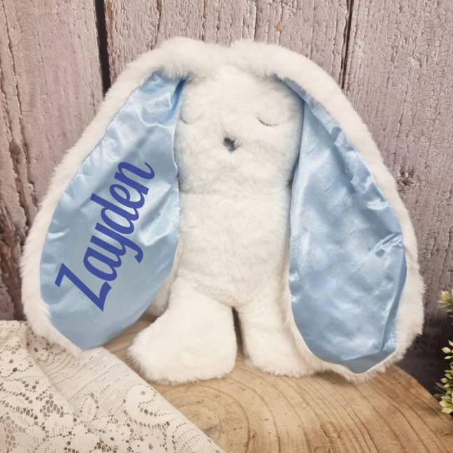 Personalised Flat Bunny Comforter Toy Blue