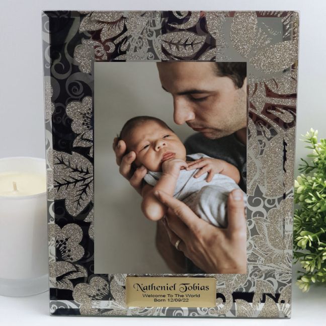 Baby Personalised Frame 5x7 Photo Glass Golden Glitz