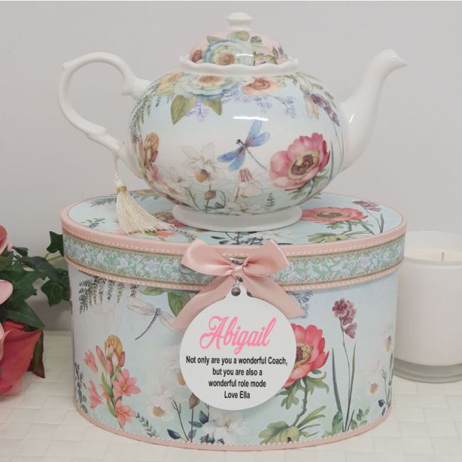 Teapot in Personalised Coach Gift Box - Poppy