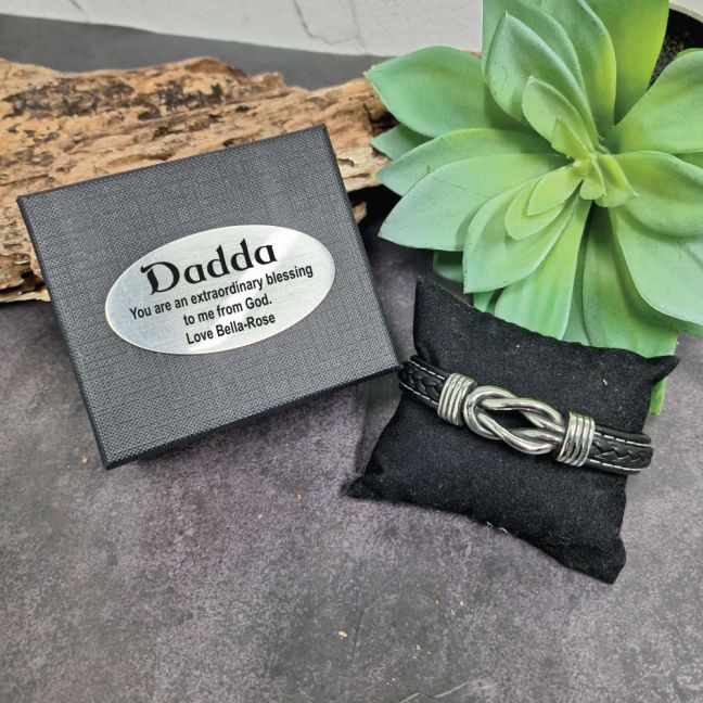 Black Leather Hand-woven Bracelet  In Dad Box