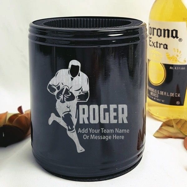 Football Coach Engraved Black Stubby Can Cooler Personalised Messag
