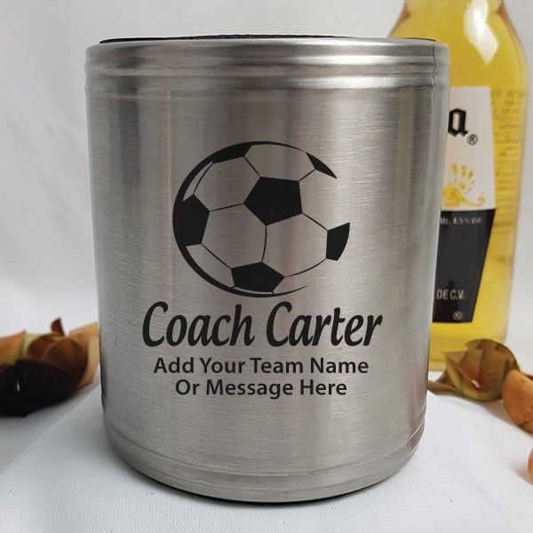 Soccer Coach Engraved Silver Stubby Can Cooler Personalised Message