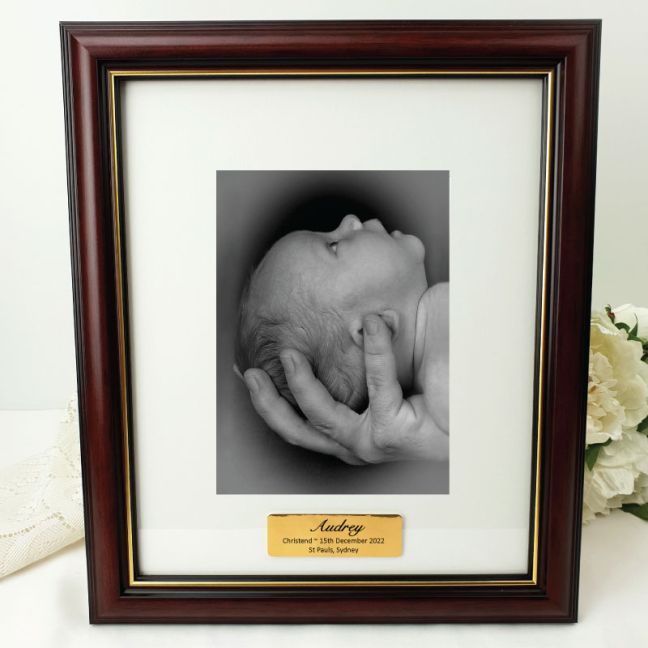 Christening Classic Wood Photo Frame 5x7 Personalised Message