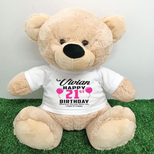 Personalised 21st Birthday Bear Cream 40cm