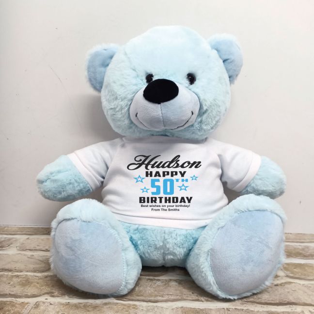Personalised 50th Birthday Bear Light Blue 40cm