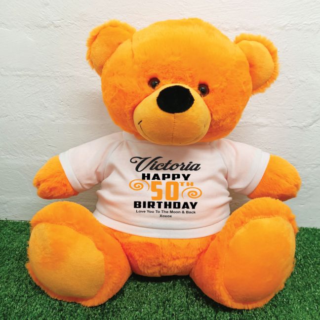 Personalised 50th Birthday Bear Orange 40cm