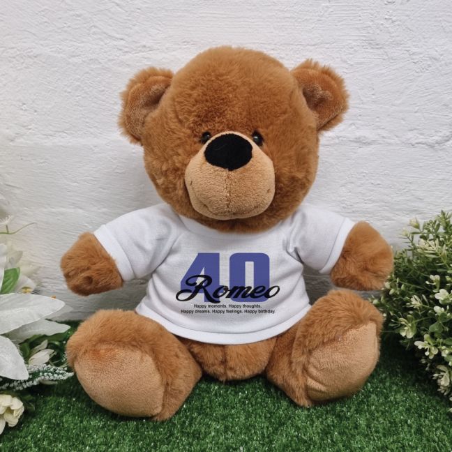 Personalised 40th Birthday Bear Brown Plush 30cm