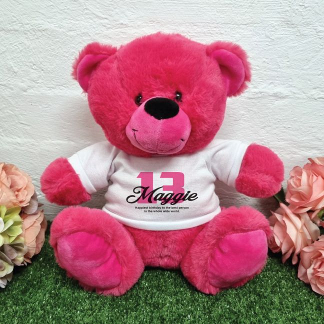 13th Birthday Bear Hot Pink Plush 30cm