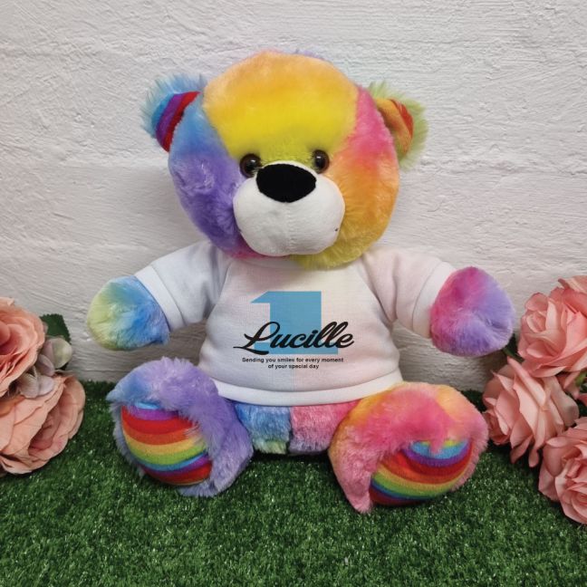 1st Birthday Bear Rainbow Plush 30cm