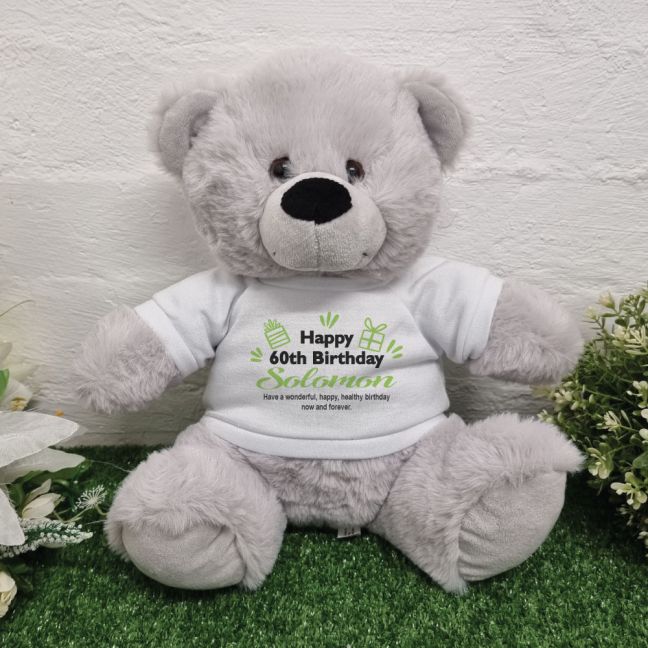 Personalised 60th Birthday Bear Grey Plush 30cm