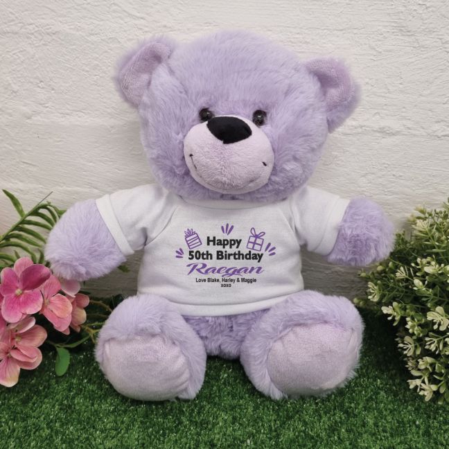 50th Birthday party Bear Lavender Plush 30cm