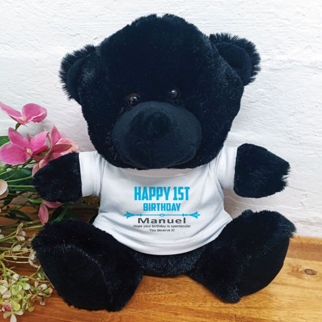 Personalised 1st Birthday Bear Black Plush