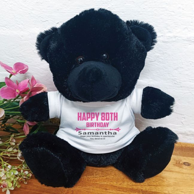 Personalised 80th Birthday Bear Black Plush
