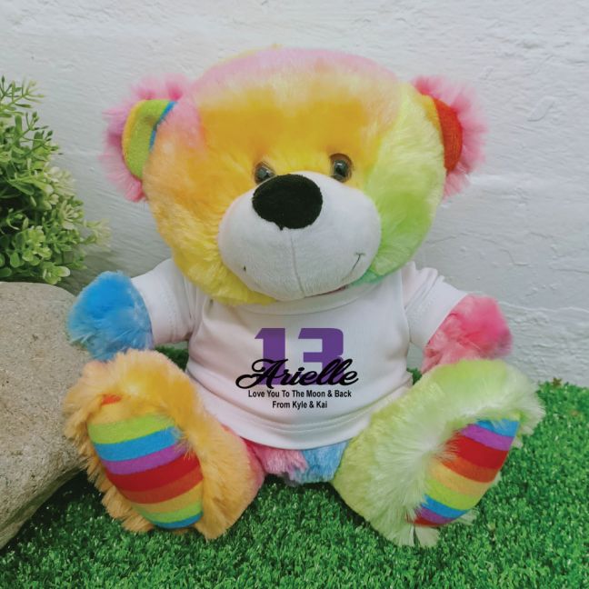 13th Teddy Bear Rainbow Personalised Plush